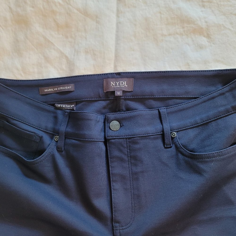 NYDJ Ponte Pants Jersey Knit - Marilyn Straight - Size 12 - Navy Blue